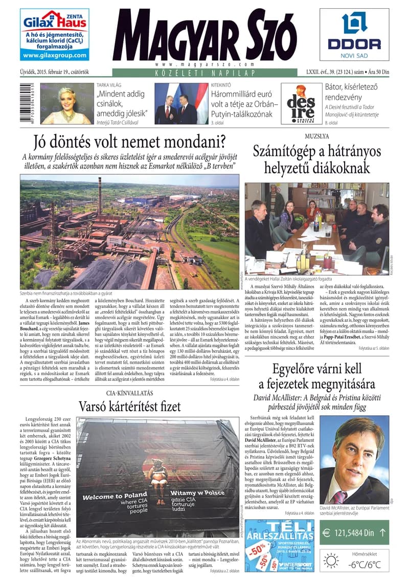 Magyar Szó, 72. évf. 2015. február 19. 39. sz. 1–20. oldal