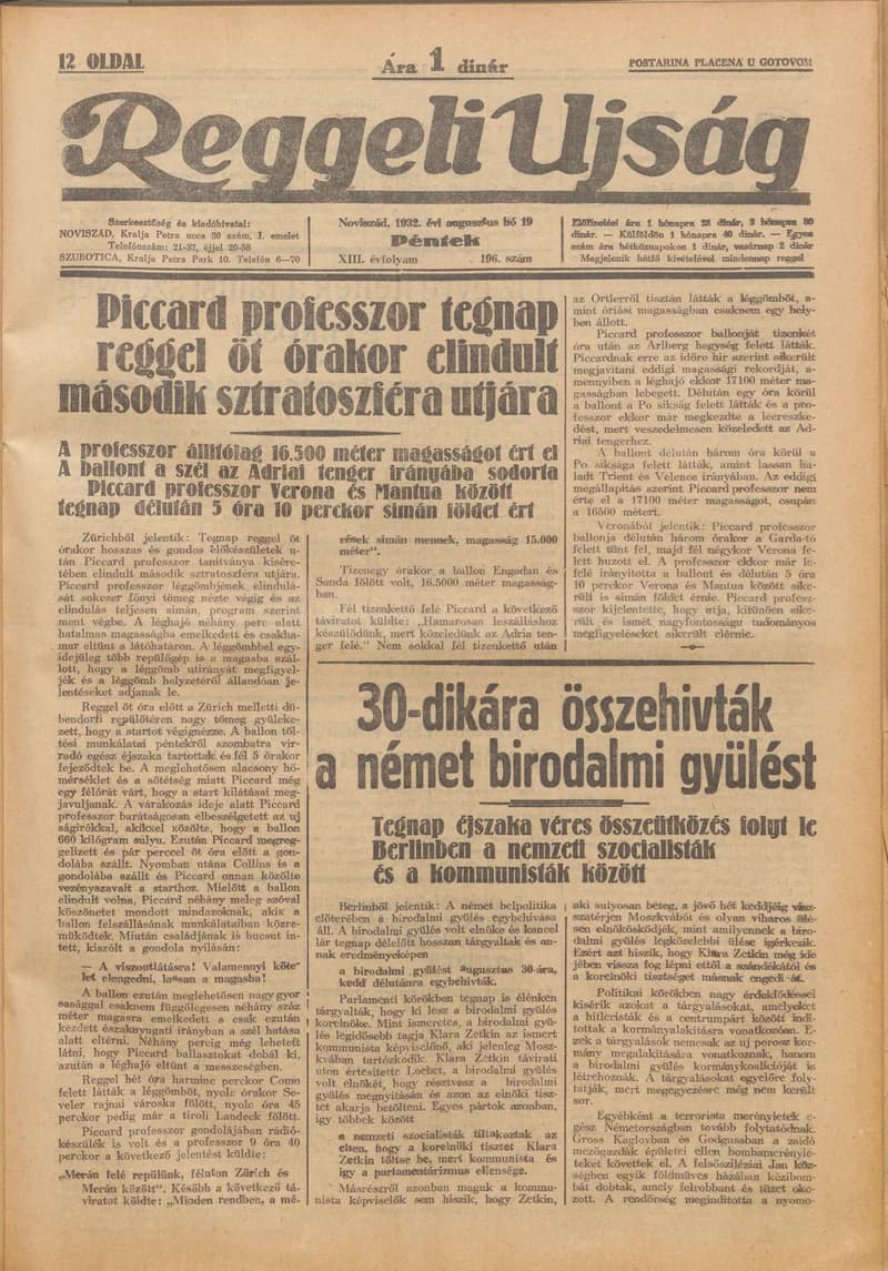 Reggeli Újság, 13. évf. 1932. augusztus 19. 196. sz.