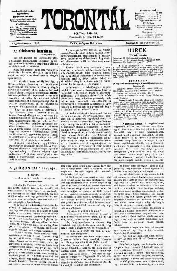Torontál, 39. évf. 1910. augusztus 27. 194. sz.