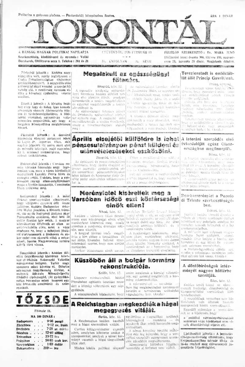 Torontál, 59. évf. 1930. február 13. 36. sz.
