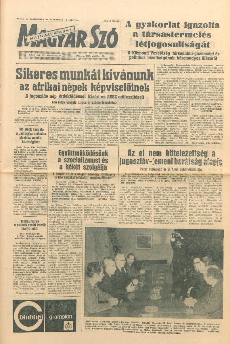 Magyar Szó, 22. évf. 1965. október 22. 291. sz. 1–16. oldal