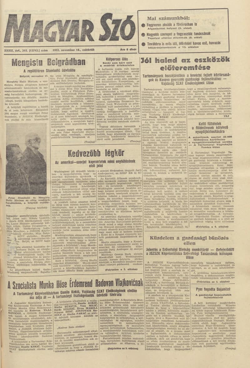 Magyar Szó, 39. évf. 1982. november 18. 318. sz. 1–24. oldal
