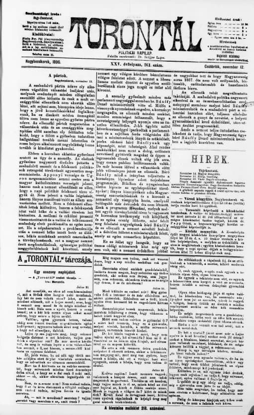 Torontál, 25. évf. 1896. november 12. 261. sz.