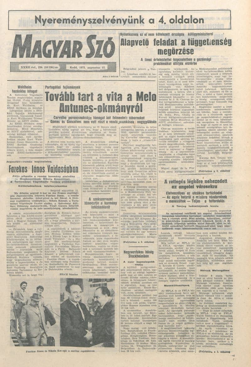 Magyar Szó, 32. évf. 1975. augusztus 12. 220. sz.
