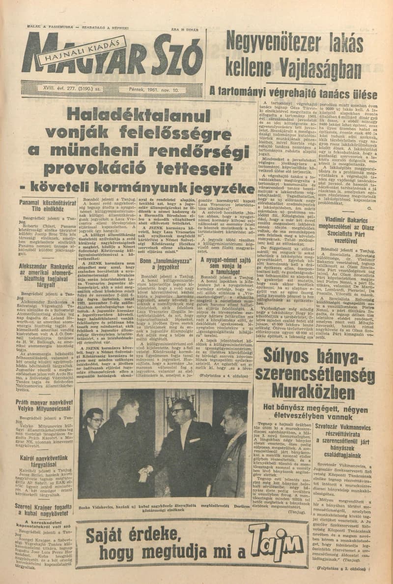 Magyar Szó, 18. évf. 1961. november 10. 277. sz. 1–14. oldal