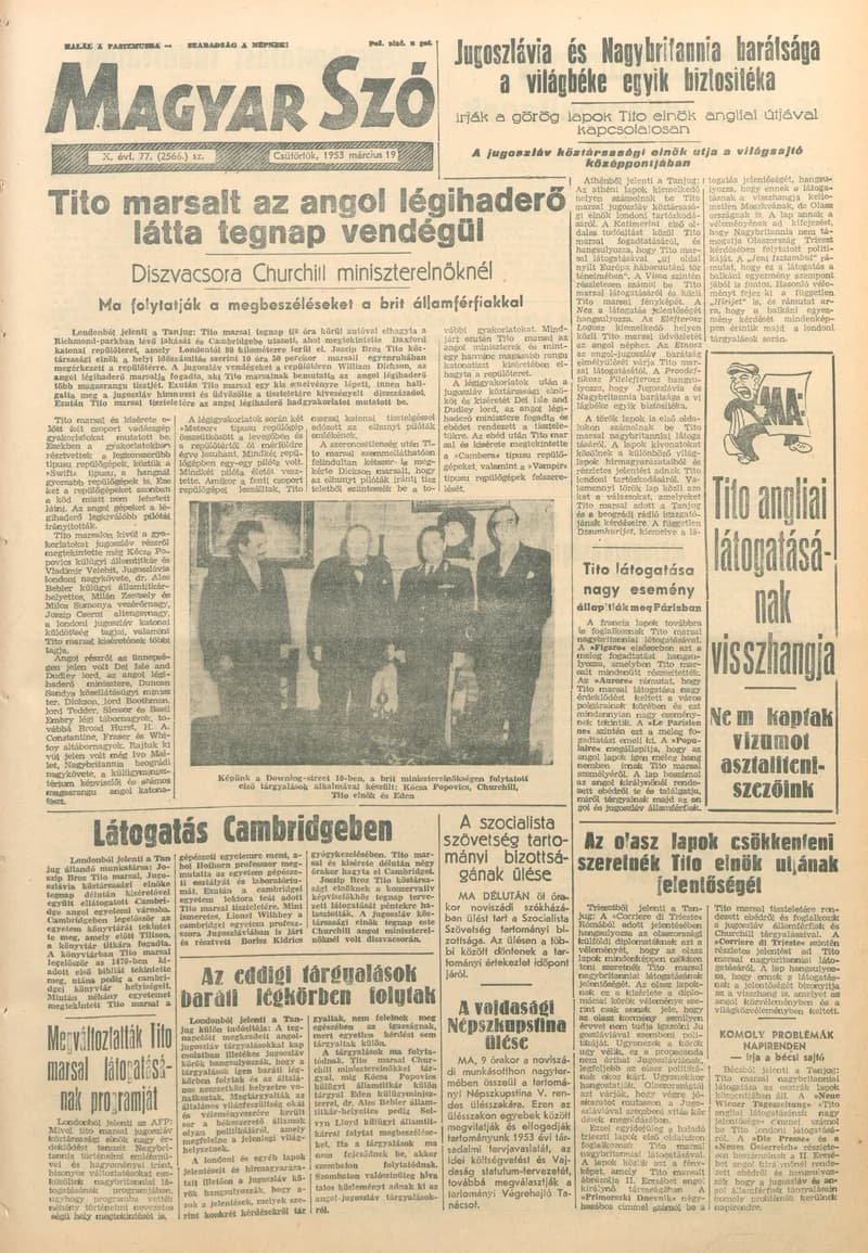 Magyar Szó, 10. évf. 1953. március 19. 77. sz. 1–10. oldal