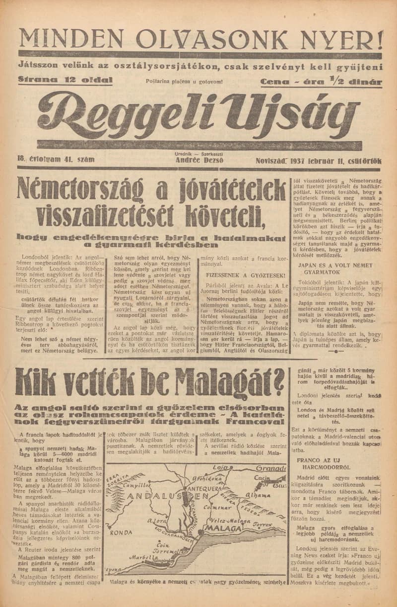 Reggeli Újság, 18. évf. 1937. február 11. 41. sz.
