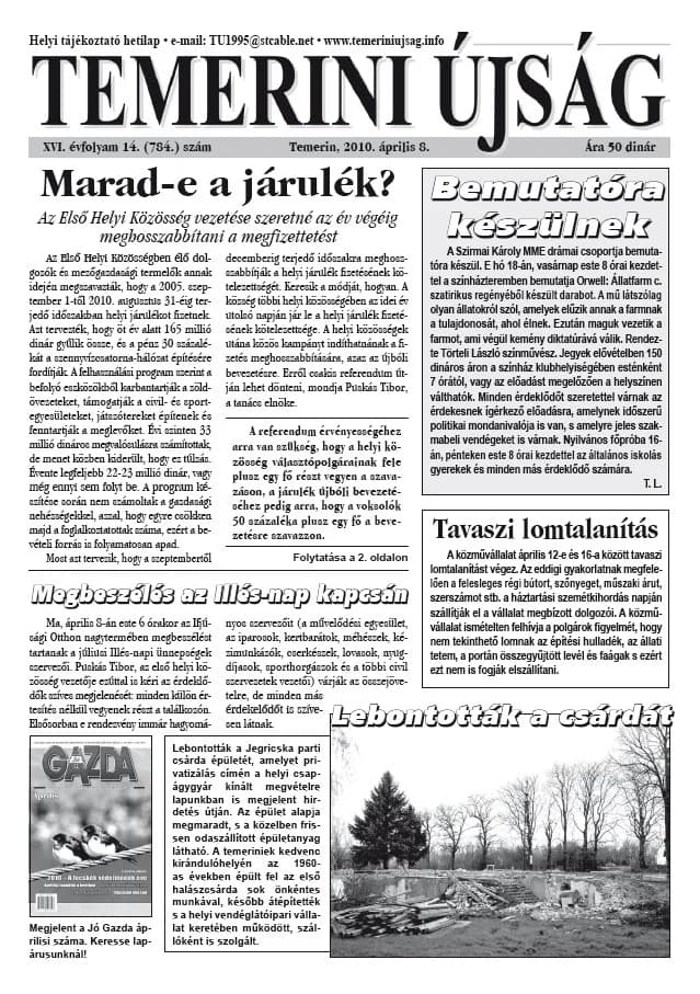 Temerini Újság, 16. évf. 2010. április 8. 14. sz.