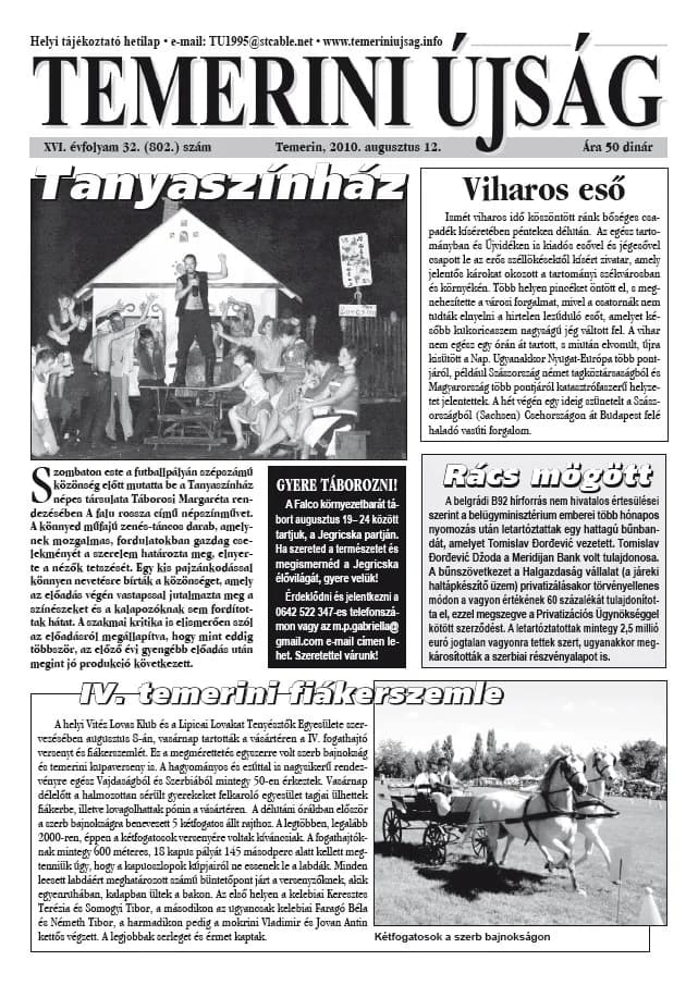 Temerini Újság, 16. évf. 2010. augusztus 12. 32. sz.