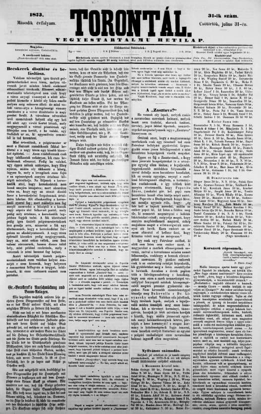 Torontál, 2. évf. 1873. július 31. 31. sz.