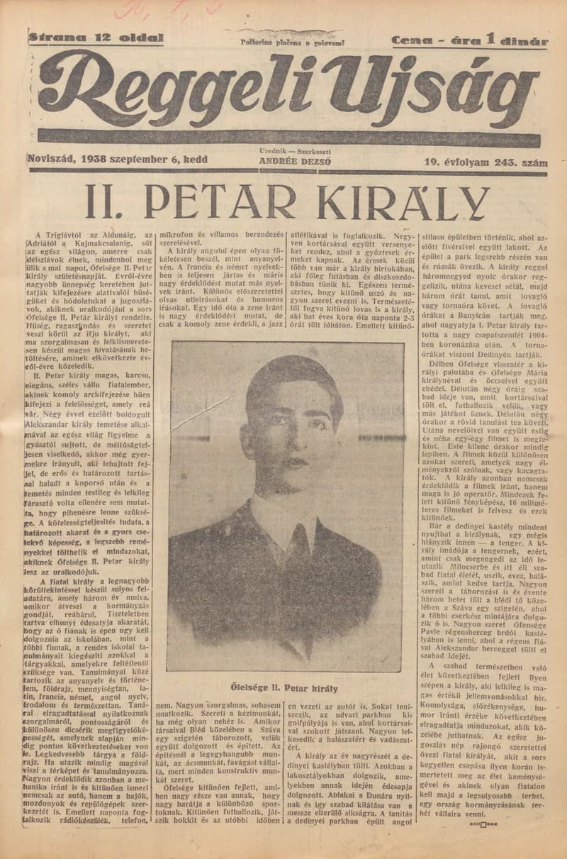 Reggeli Újság, 19. évf. 1938. szeptember 6. 243. sz.