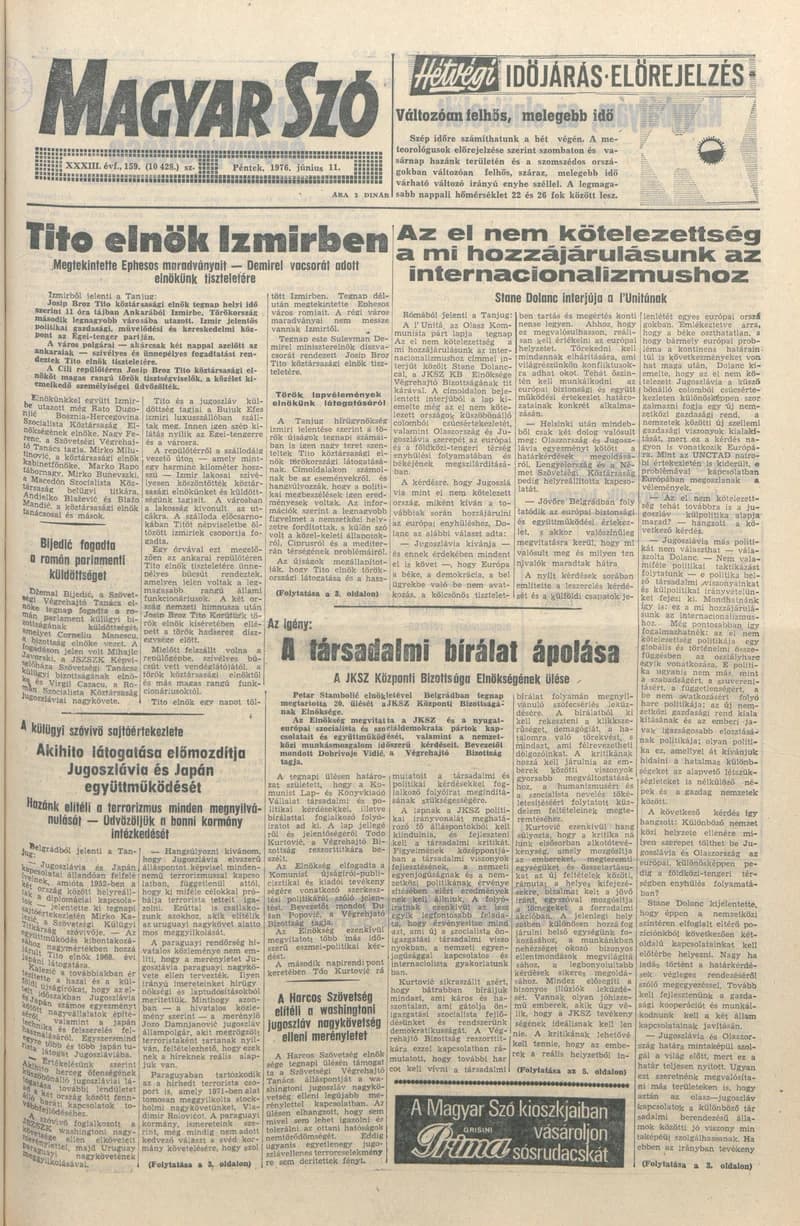 Magyar Szó, 33. évf. 1976. június 11. 159. sz. 1–16. oldal