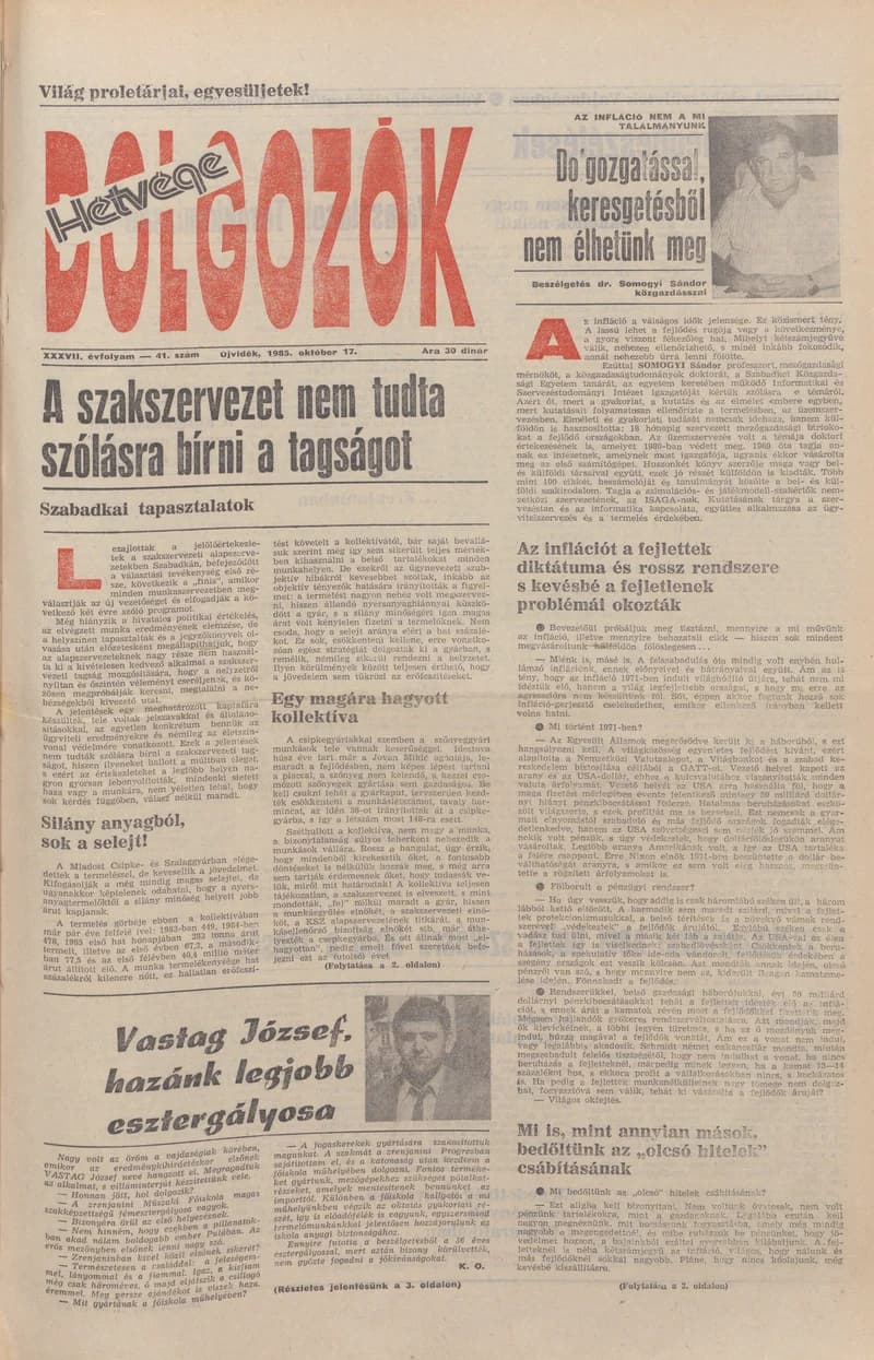 Dolgozók, 39. évf. 1985. október 17. 41. sz.