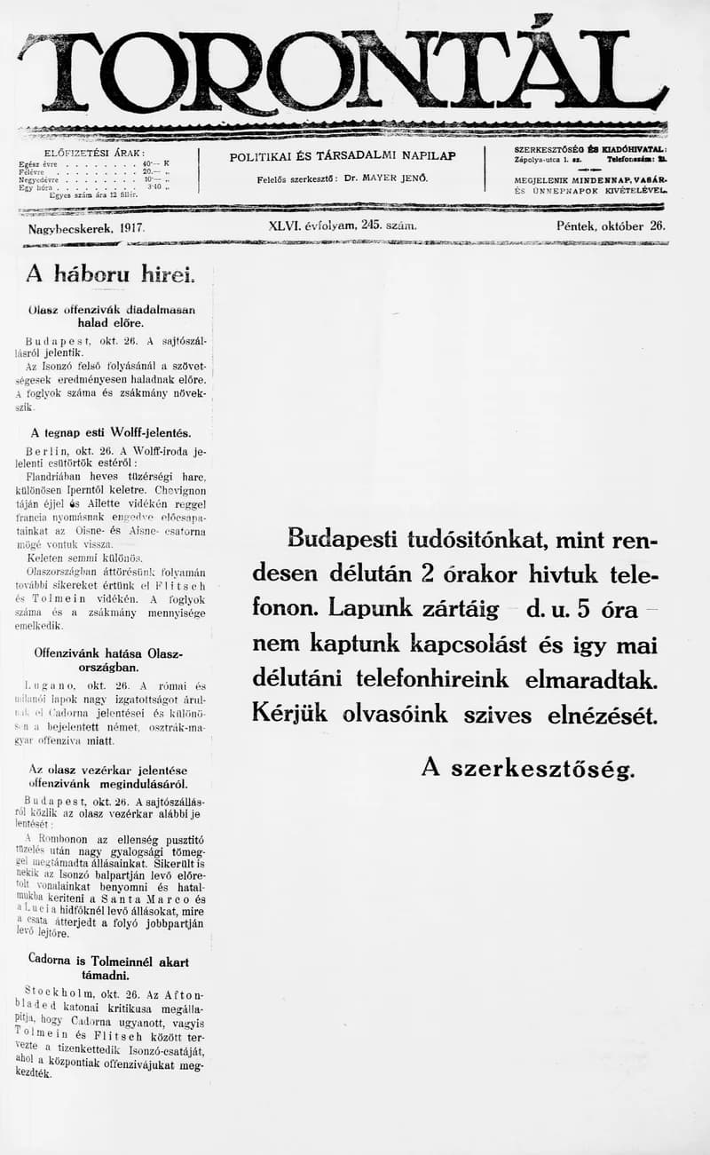 Torontál, 46. évf. 1917. október 26. 245. sz.