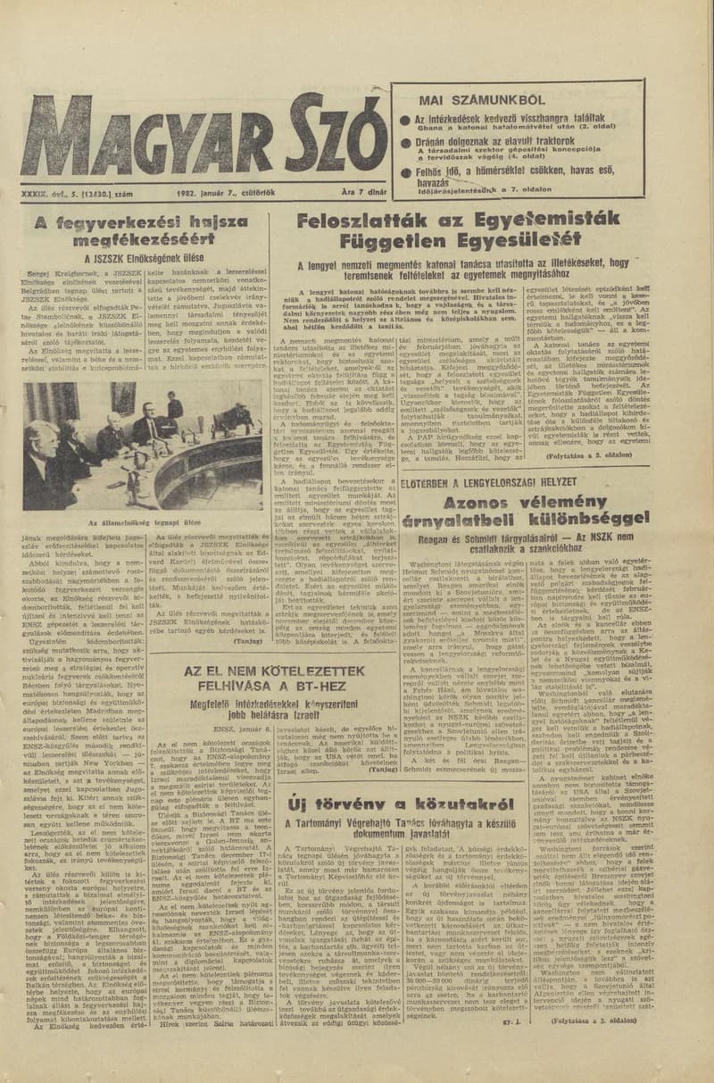 Magyar Szó, 39. évf. 1982. január 7. 5. sz. 1–20. oldal