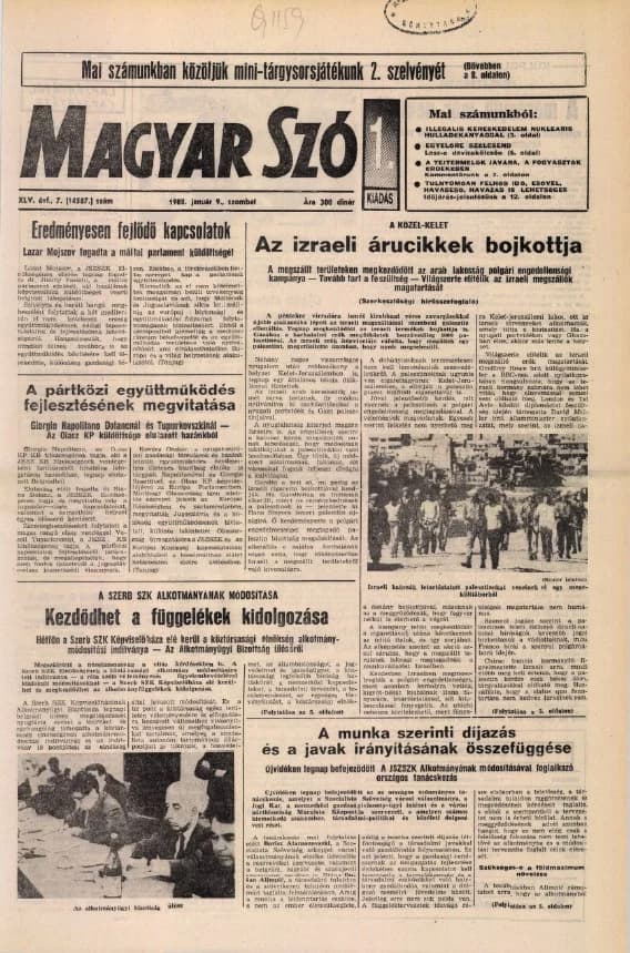 Magyar Szó, 45. évf. 1988. január 9. 7. sz. 1–24. oldal