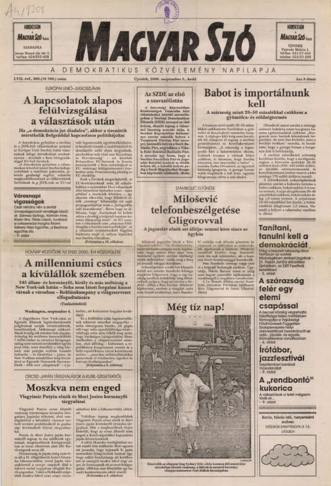 Magyar Szó, 57. évf. 2000. szeptember 5. 209. sz. 1–16. oldal
