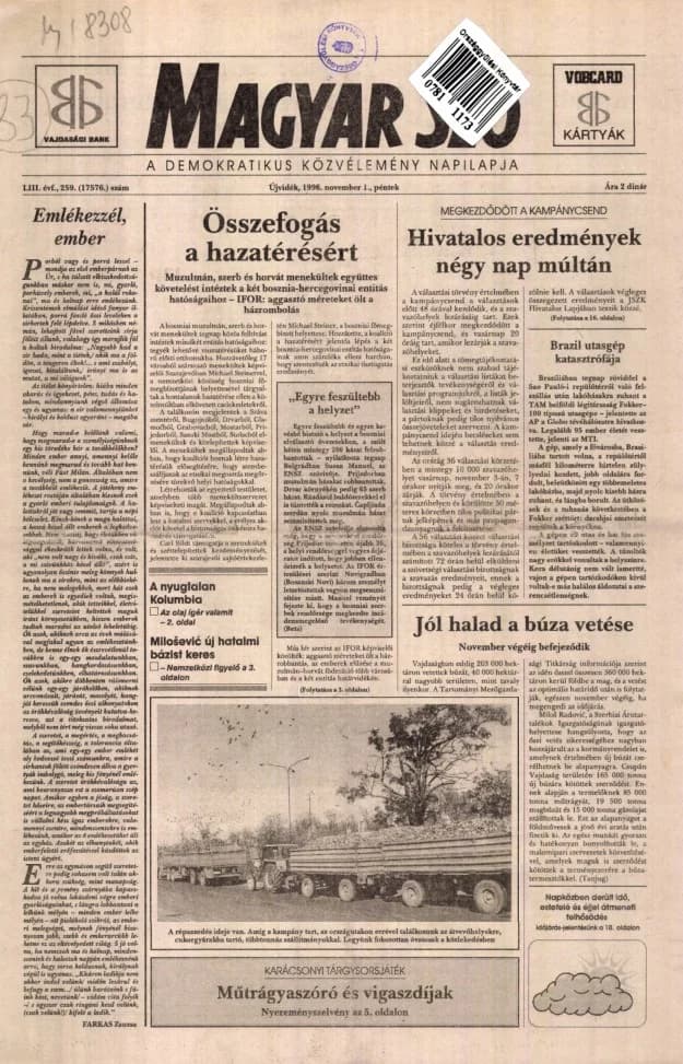 Magyar Szó, 53. évf. 1996. november 1. 259. sz. 1–16. oldal