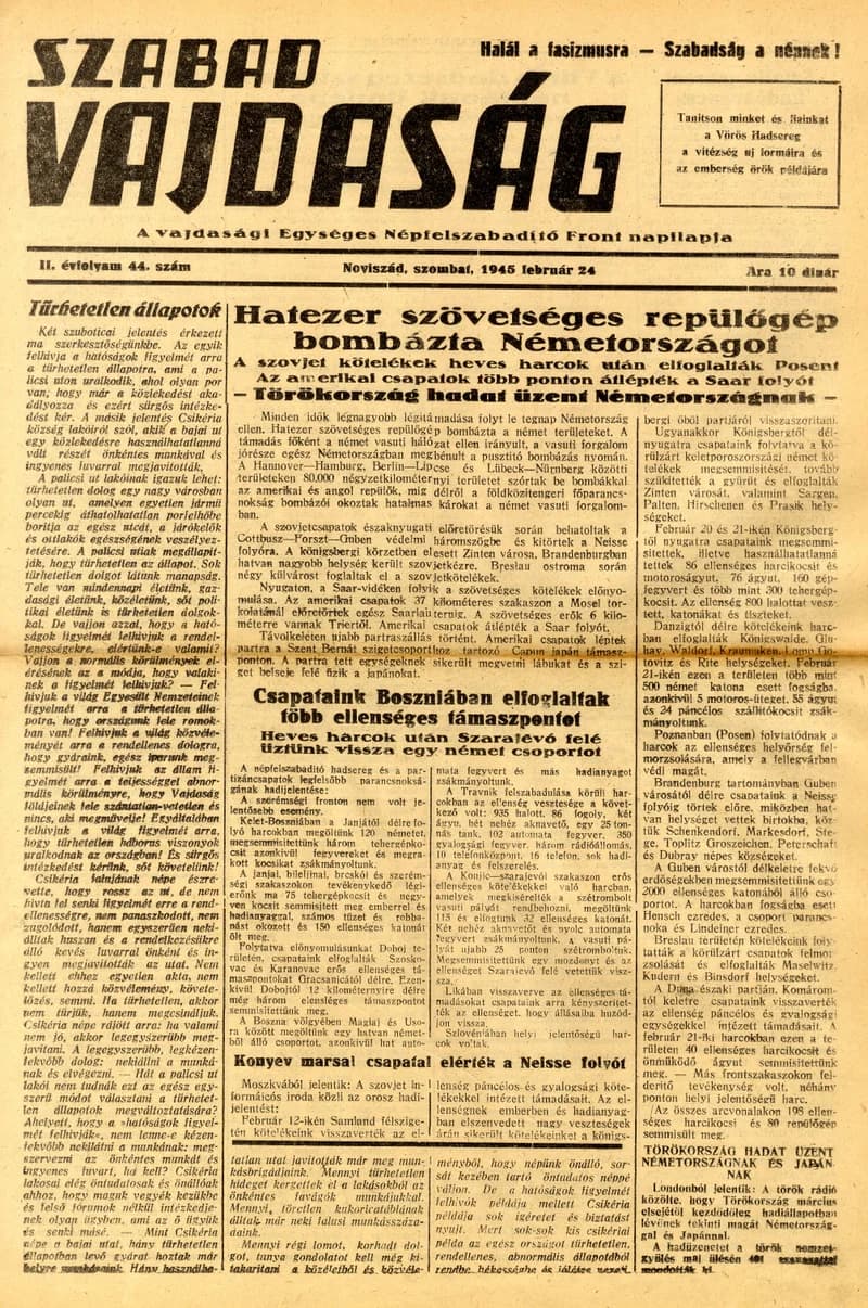 Szabad Vajdaság, 2. évf. 1945. február 24. 44. sz.