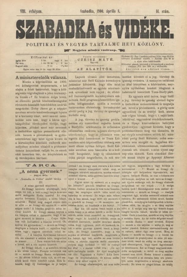 Szabadka és vidéke II, 8. évf. 1900. április 8. 14. sz.