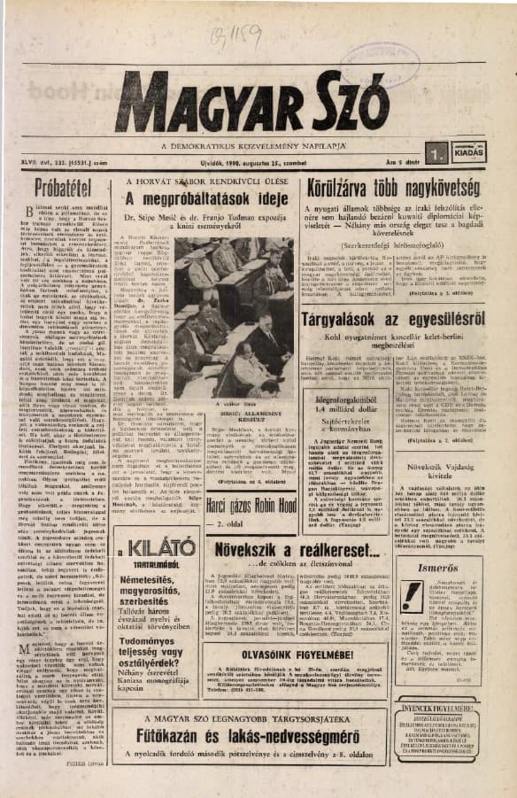 Magyar Szó, 47. évf. 1990. augusztus 25. 233. sz. 1–20. oldal