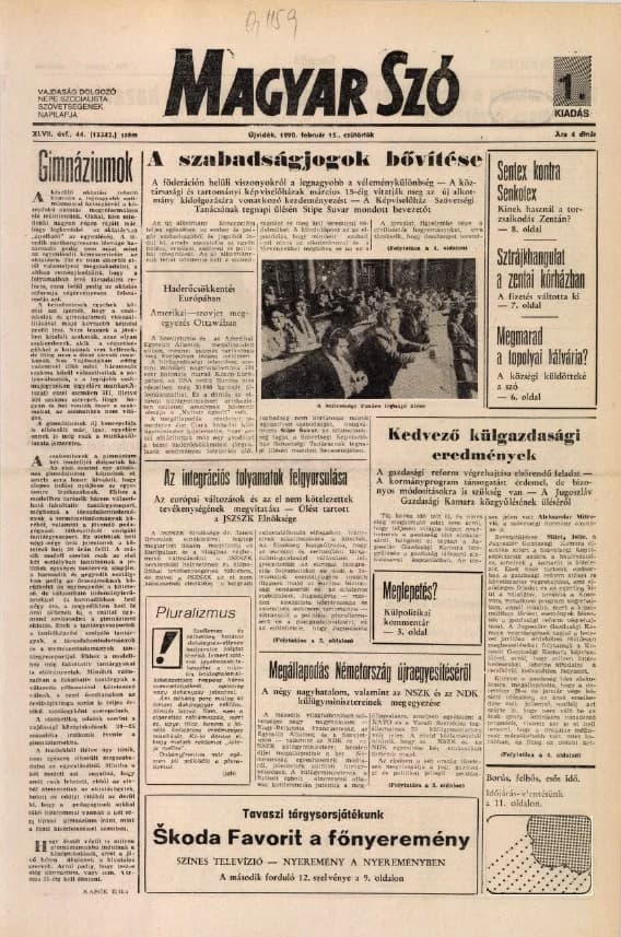 Magyar Szó, 47. évf. 1990. február 15. 44. sz. 1–16. oldal
