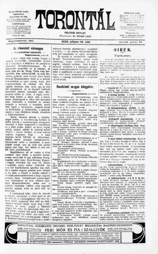 Torontál, 39. évf. 1910. június 22. 140. sz.