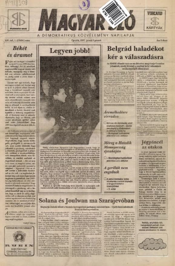 Magyar Szó, 54. évf. 1997. január 3. 1. sz. 1–16. oldal