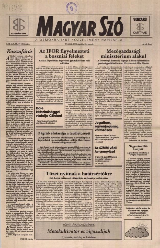 Magyar Szó, 53. évf. 1996. április 10. 85. sz. 1–16. oldal