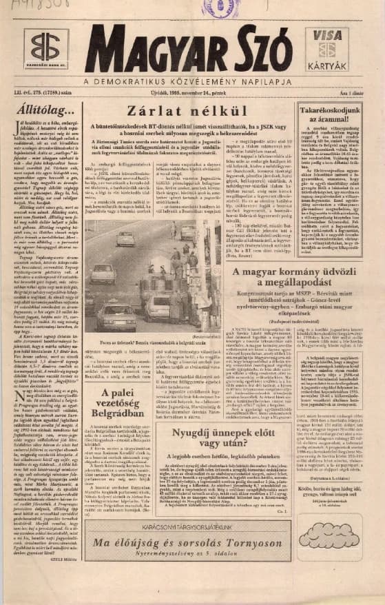 Magyar Szó, 52. évf. 1995. november 24. 275. sz. 1–16. oldal