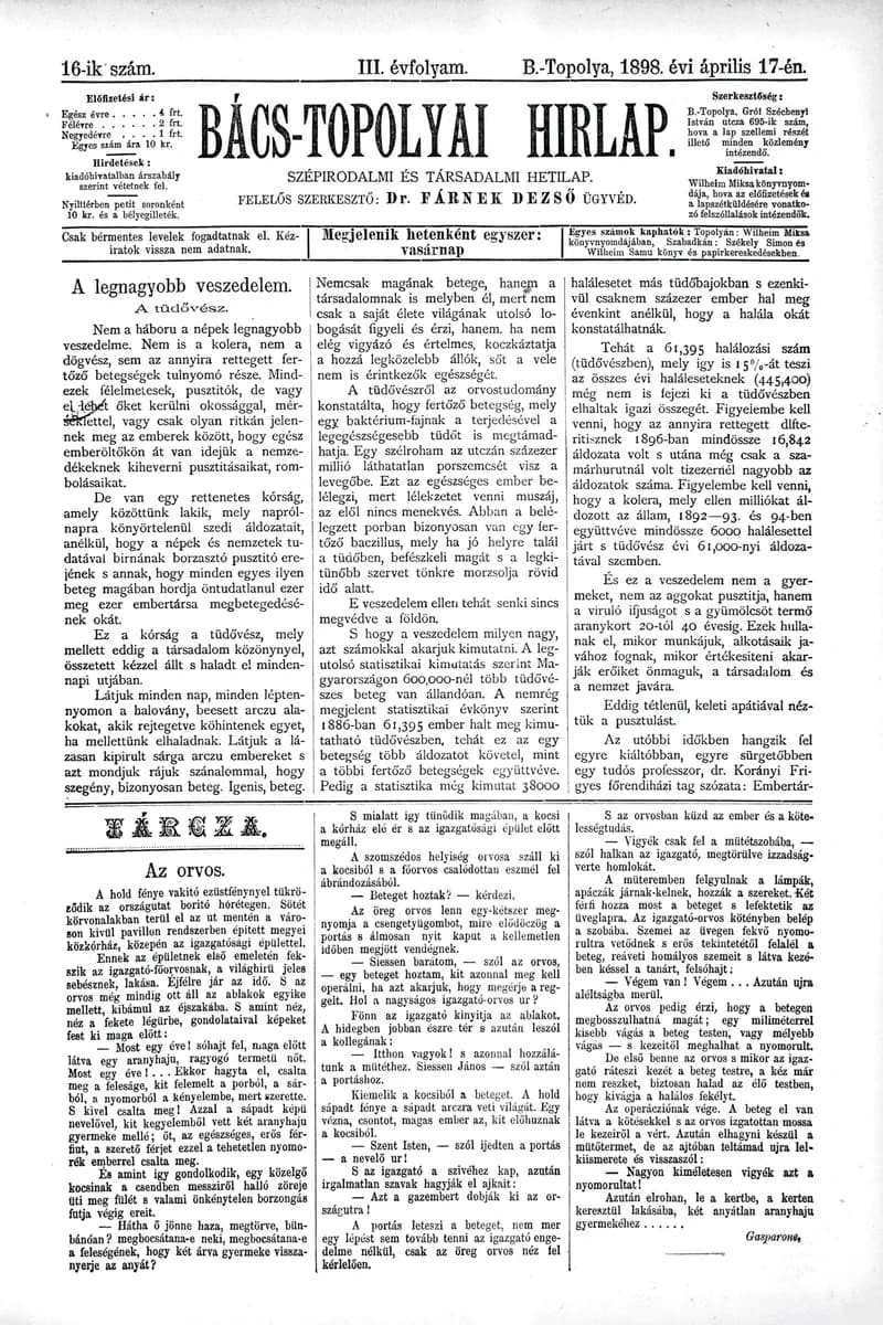 Bács-Topolyai Hirlap, 3. évf. 1898. április 17. 16. sz.