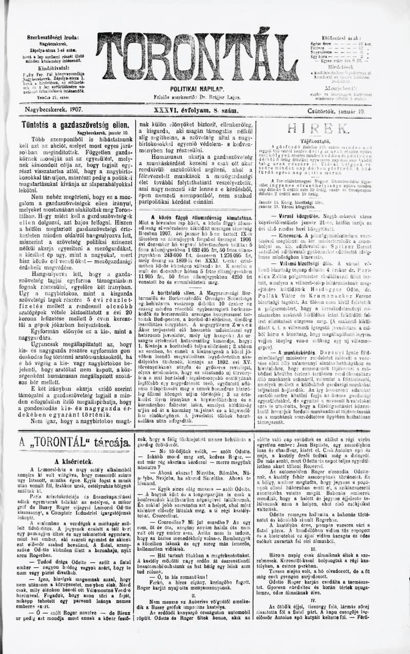 Torontál, 36. évf. 1907. január 10. 8. sz.
