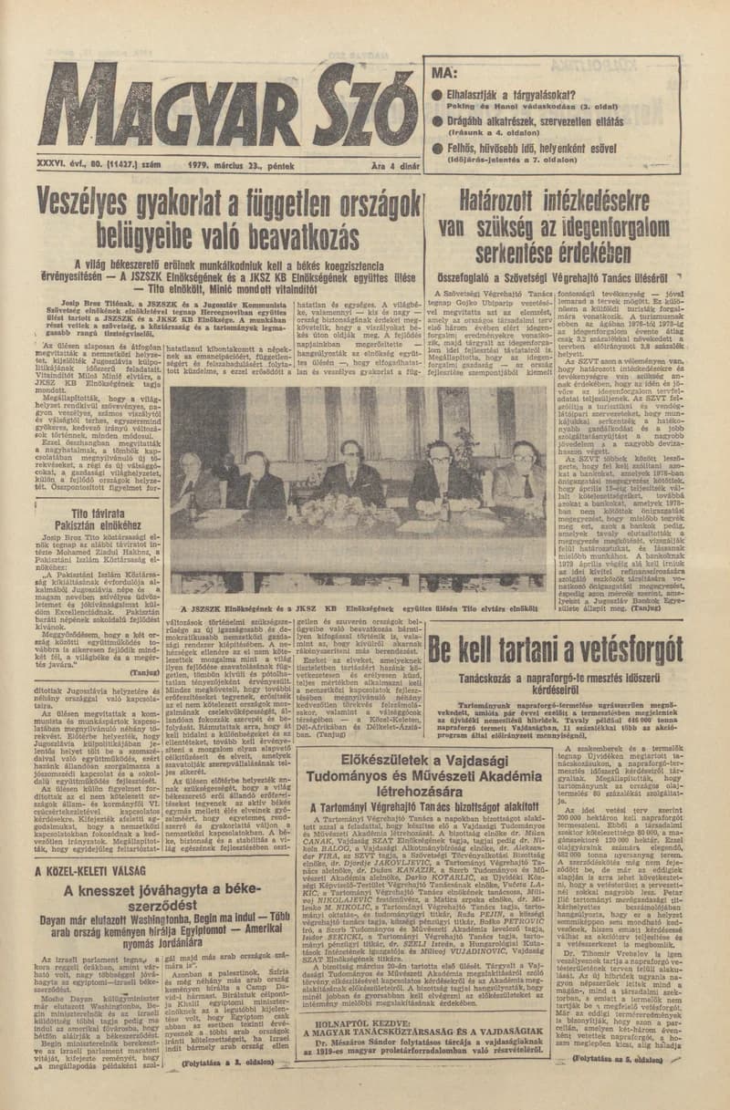 Magyar Szó, 36. évf. 1979. március 23. 80. sz. 1–20. oldal