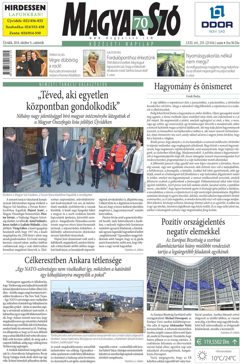 Magyar Szó, 71. évf. 2014. október 9. 235. sz. 1–16. oldal