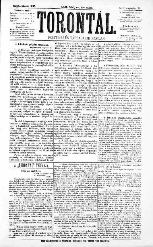 Torontál, 22. évf. 1893. augusztus 21. 190. sz.