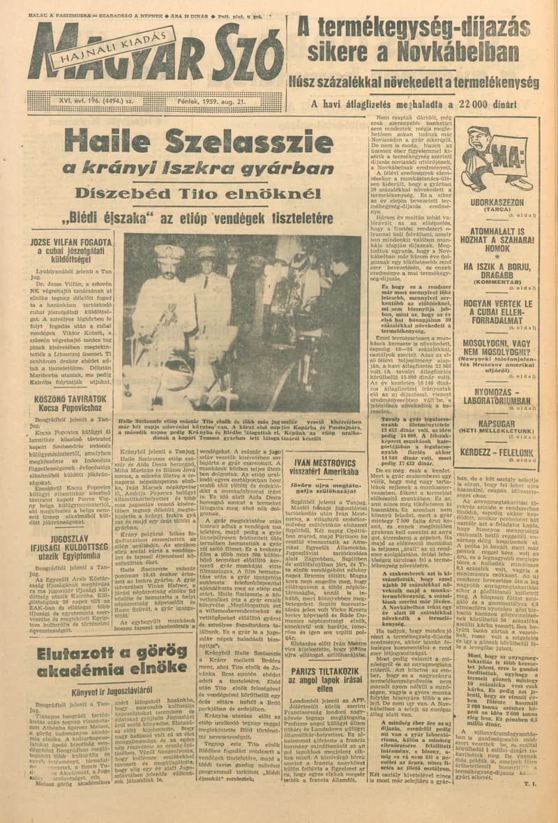 Magyar Szó, 16. évf. 1959. augusztus 21. 196. sz. 1–20. oldal
