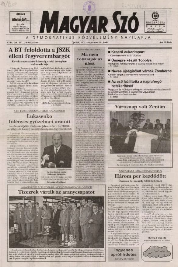 Magyar Szó, 58. évf. 2001. szeptember 11. 207. sz. 1–16. oldal