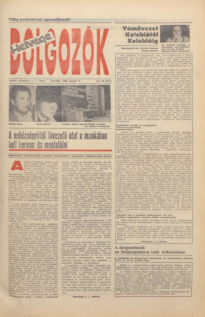 Dolgozók, 40. évf. 1986. január 9. 1. sz.