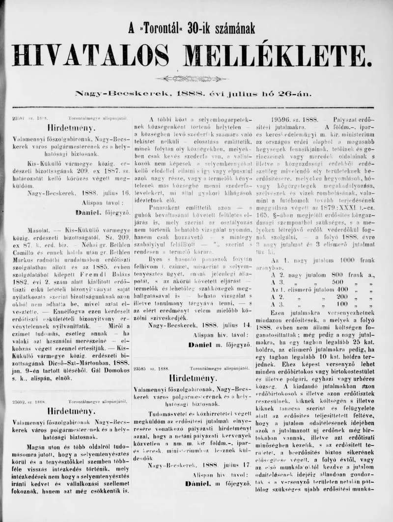 A Totontál  hivatalos melléklete, 1. évf. 1888. július 26. 30. sz.