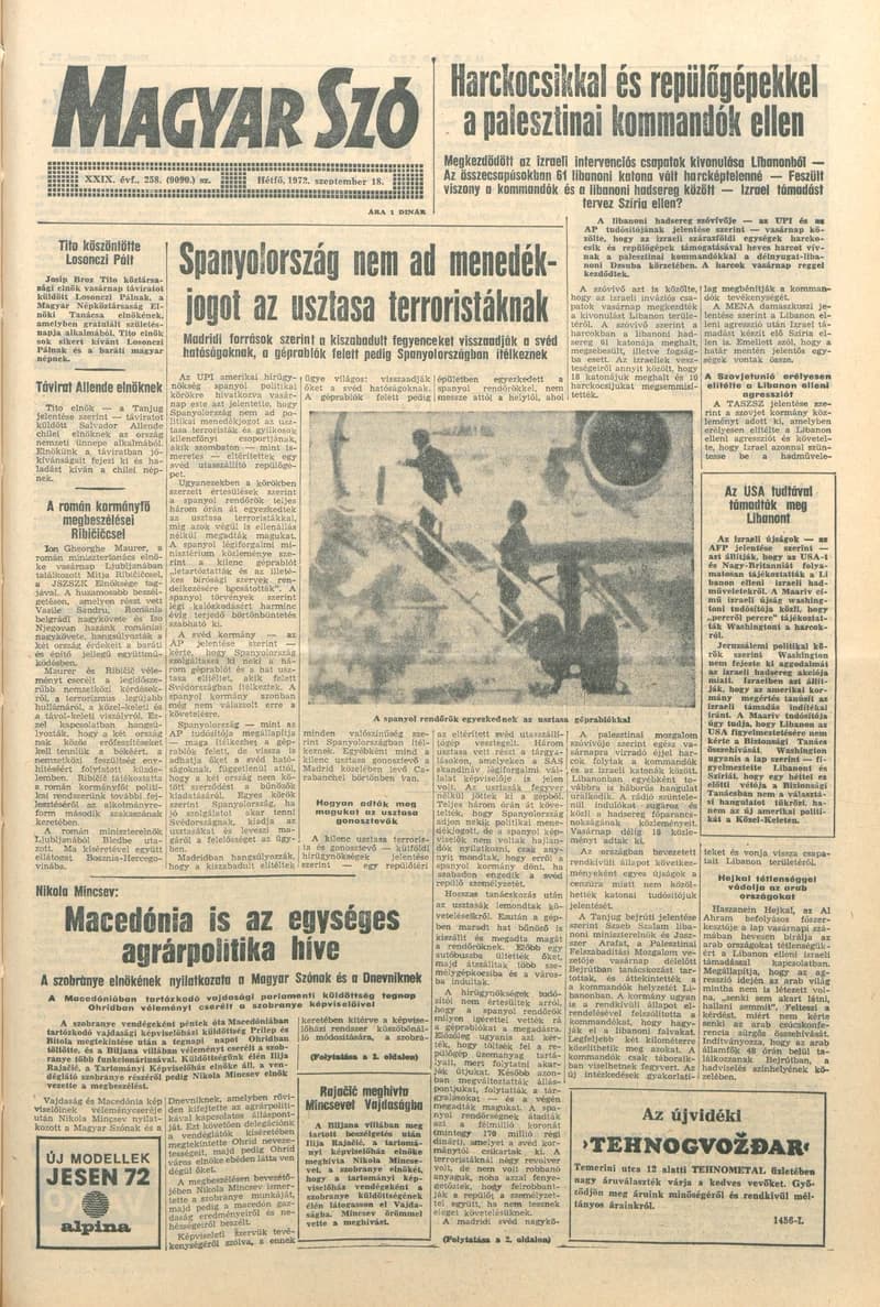 Magyar Szó, 29. évf. 1972. szeptember 18. 258. sz. 1–10. oldal