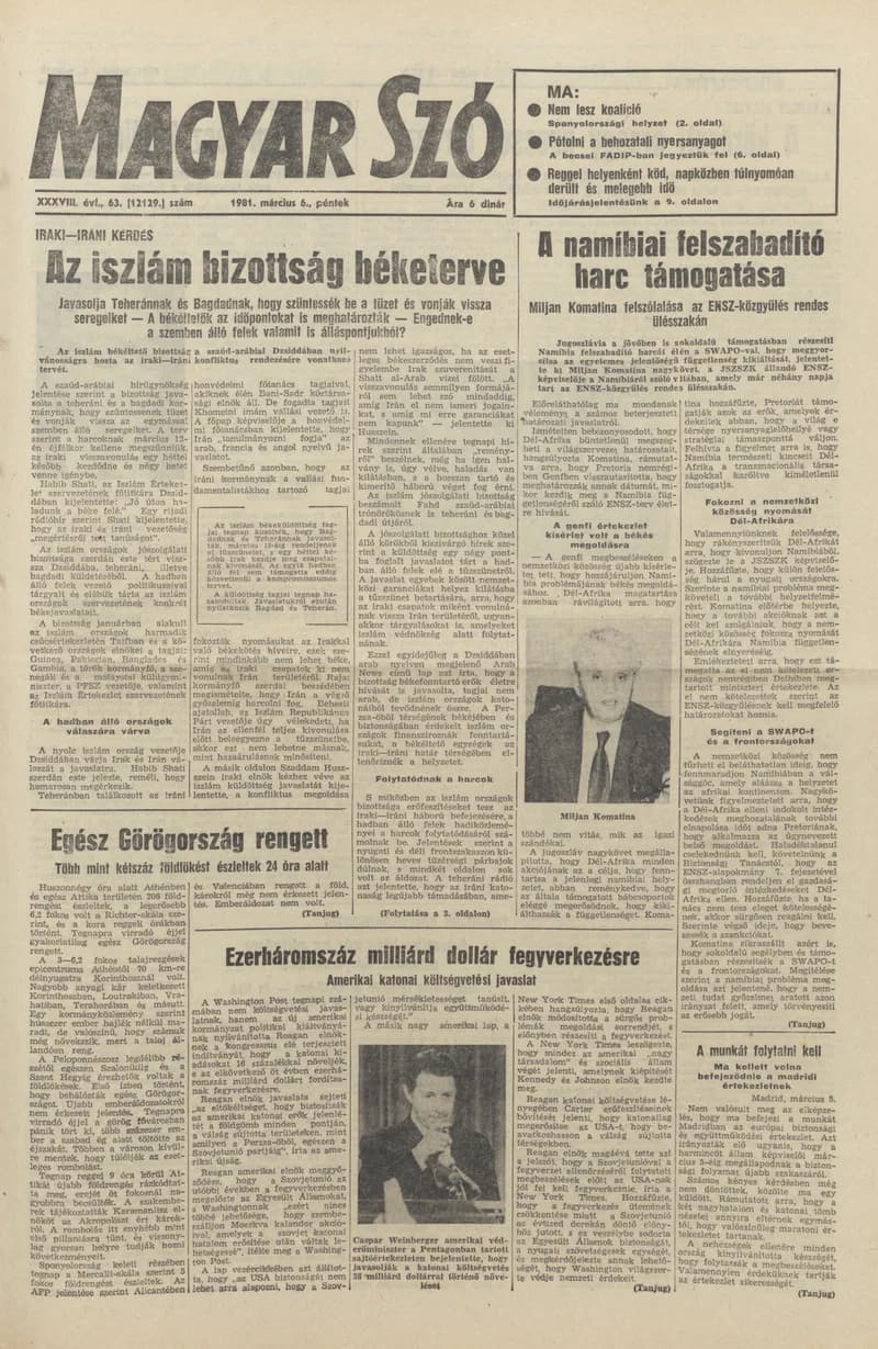 Magyar Szó, 38. évf. 1981. március 6. 63. sz.