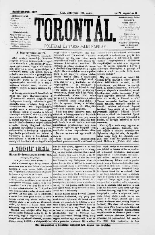 Torontál, 21. évf. 1892. augusztus 8. 161. sz.