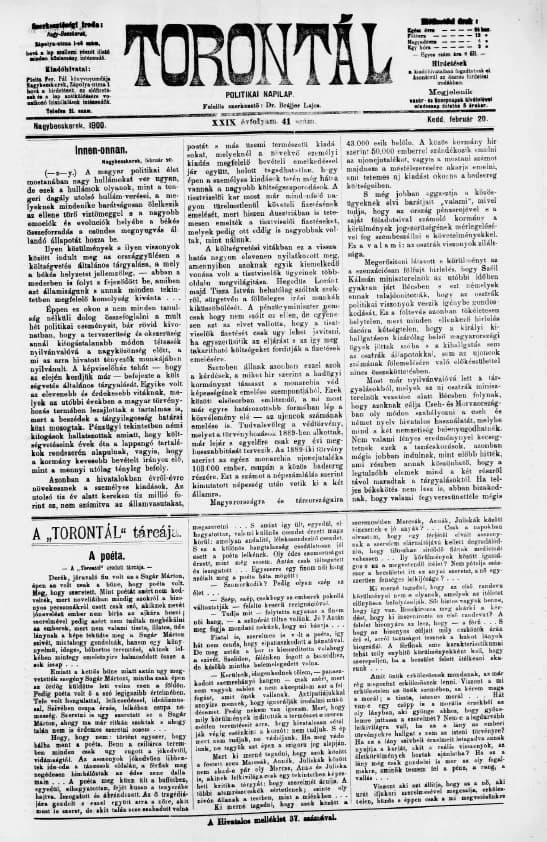 Torontál, 29. évf. 1900. február 20. 41. sz.