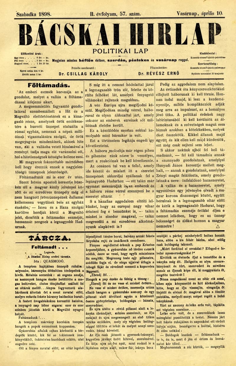 Bácskai Hirlap, 2. évf. 1898. április 10. 57. sz. 1–8. oldal