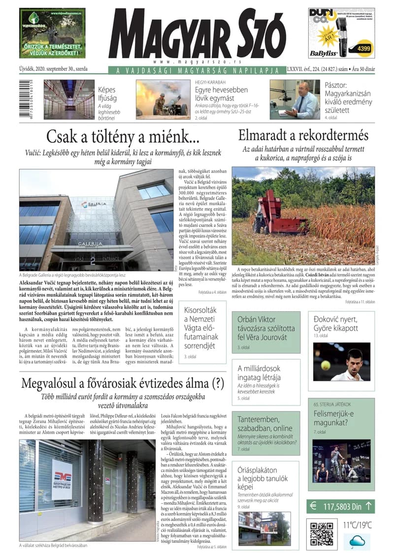 Magyar Szó, 77. évf. 2020. szeptember 30. 224. sz. 1–16. oldal