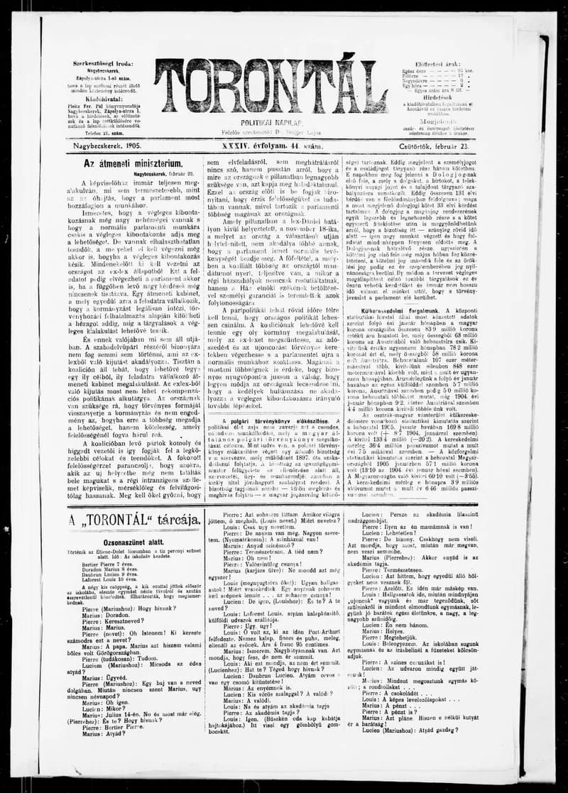 Torontál, 34. évf. 1905. február 23. 44. sz.