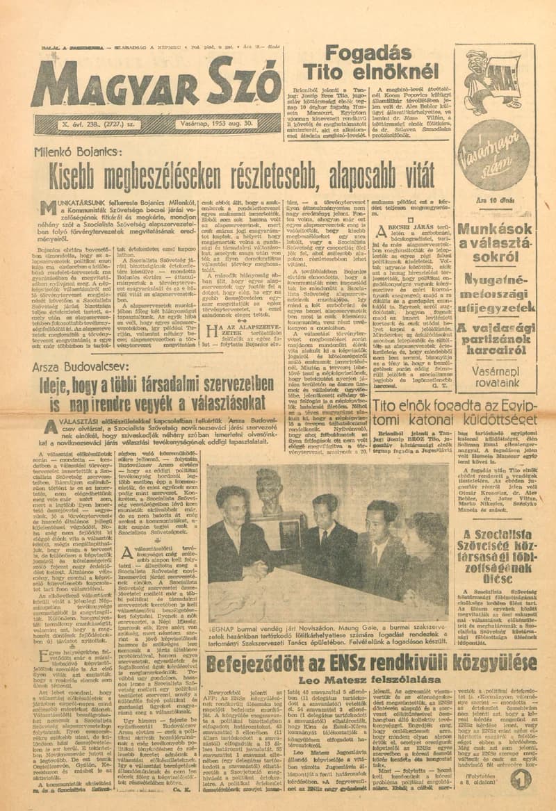 Magyar Szó, 10. évf. 1953. augusztus 30. 238. sz. 1–14. oldal