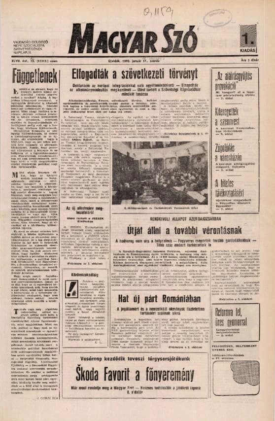 Magyar Szó, 47. évf. 1990. január 18. 16. sz. 1–16. oldal