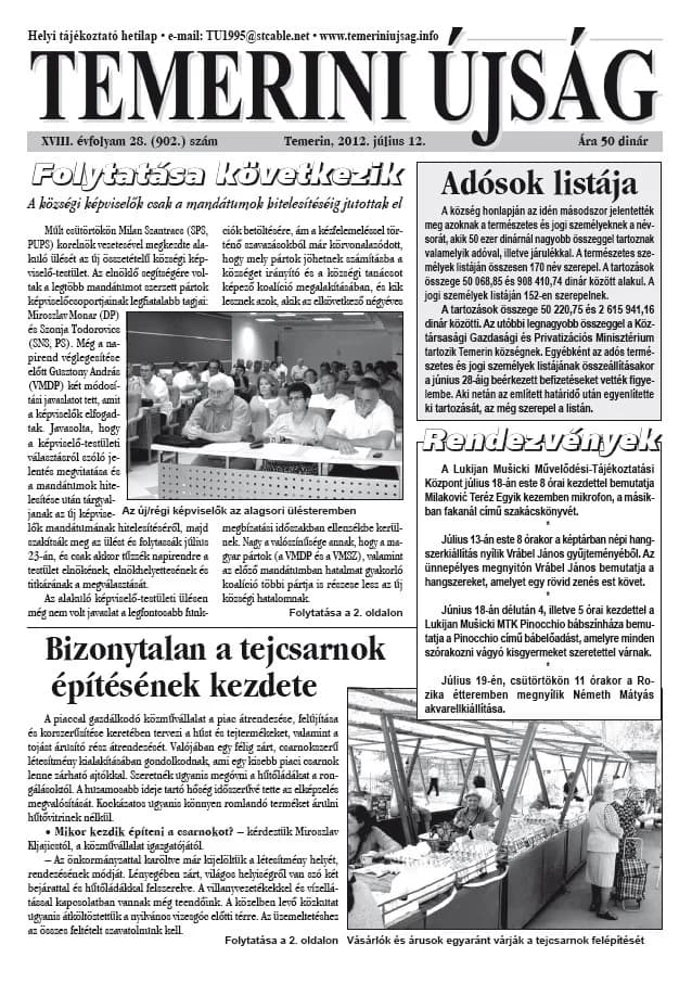 Temerini Újság, 18. évf. 2012. július 12. 28. sz.