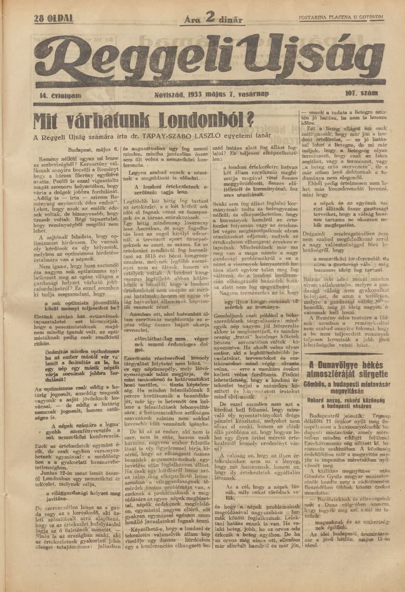Reggeli Újság, 14. évf. 1933. május 7. 107. sz.